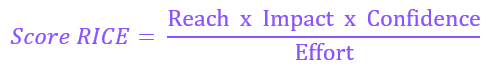 image contenant la formule de calcul du score RICE de priorisation de Backlog