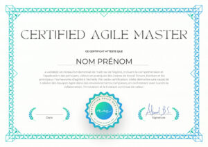 Diplôme de la certification Agile Master. spécialisée en Scrum SAFe LeSS Aigle Lean et Kanban pour Scrum Master et tout personne qui souhaite se former sur ces méthodomlogies