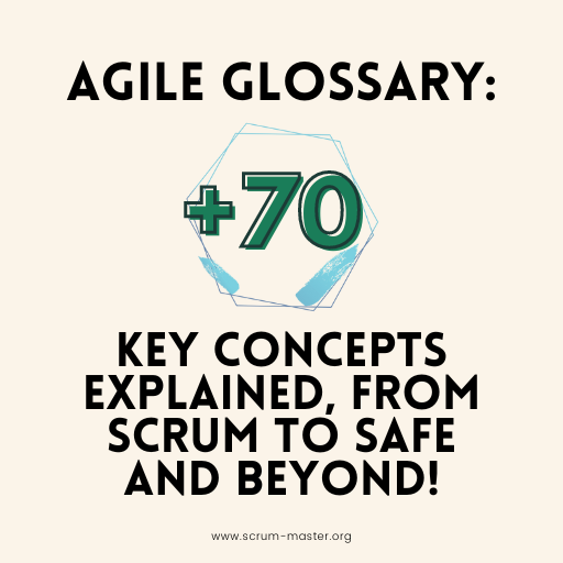 Image representing the key concepts of agility, including Scrum and SAFe, useful for a glossary.